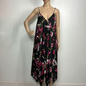 Goa Beachwear By Japna Black Floral Print Beach Dress Size S/M